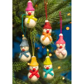 Mini Snowmen Felt Hanging Decorations - Set of 6 1x1