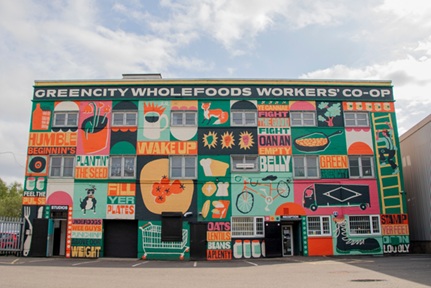 The Greencity Mural on a sunny day